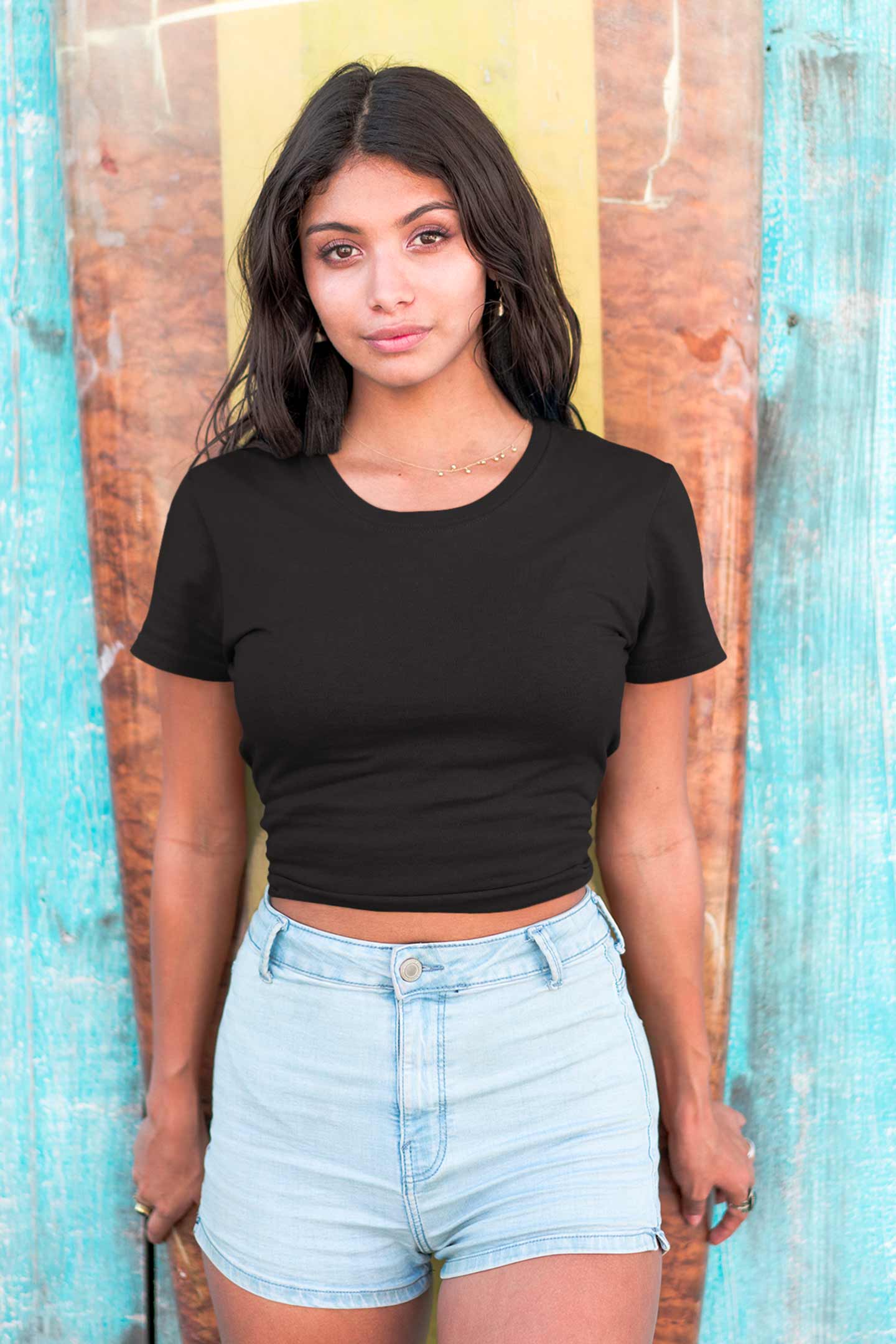 Black Plain Crop Top For Women