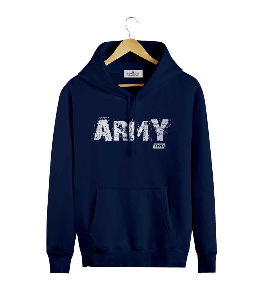 Army Printed Hoodie Navy Blue