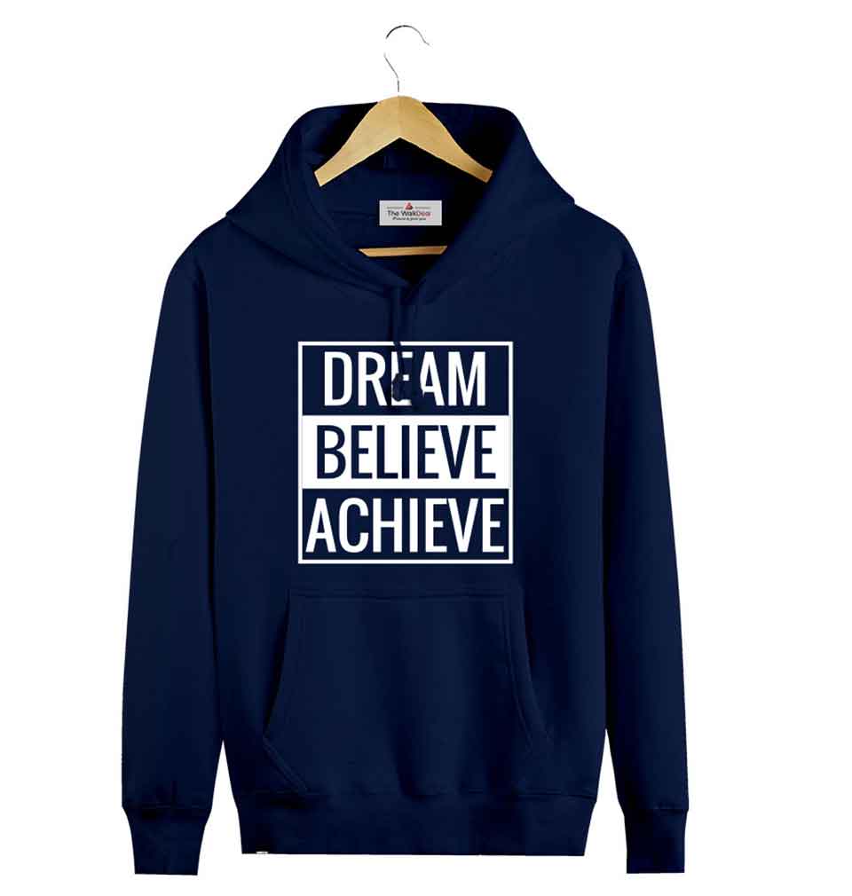 Dream-Believe Printed Hoodie Navy Blue