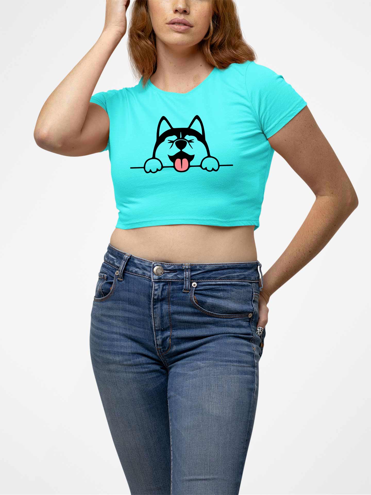 Dogee SkyBlue Round Neck Crop Top