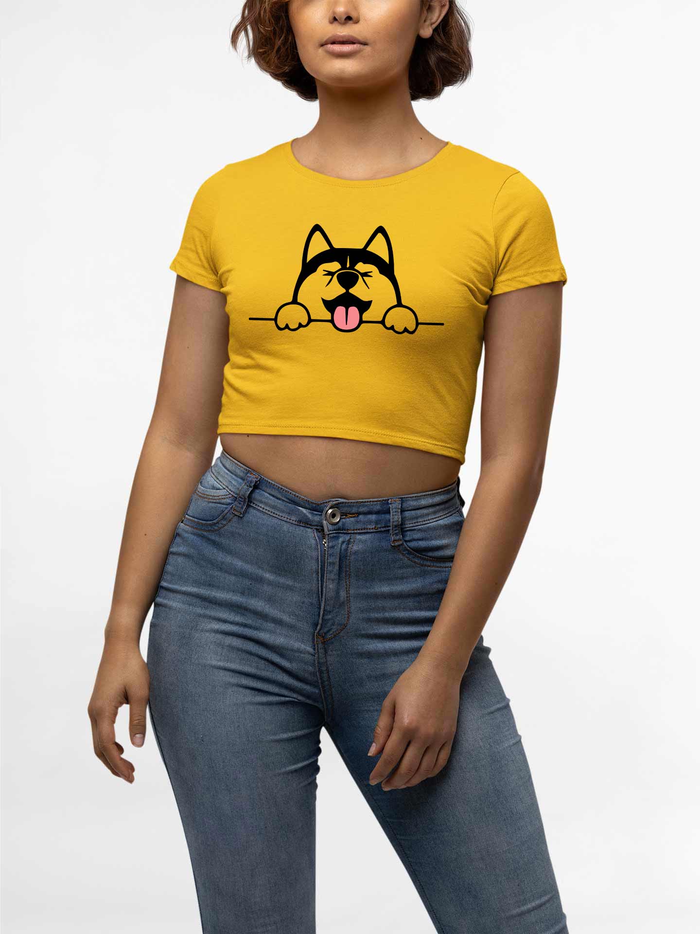 Dogee Yellow Round Neck Crop Top