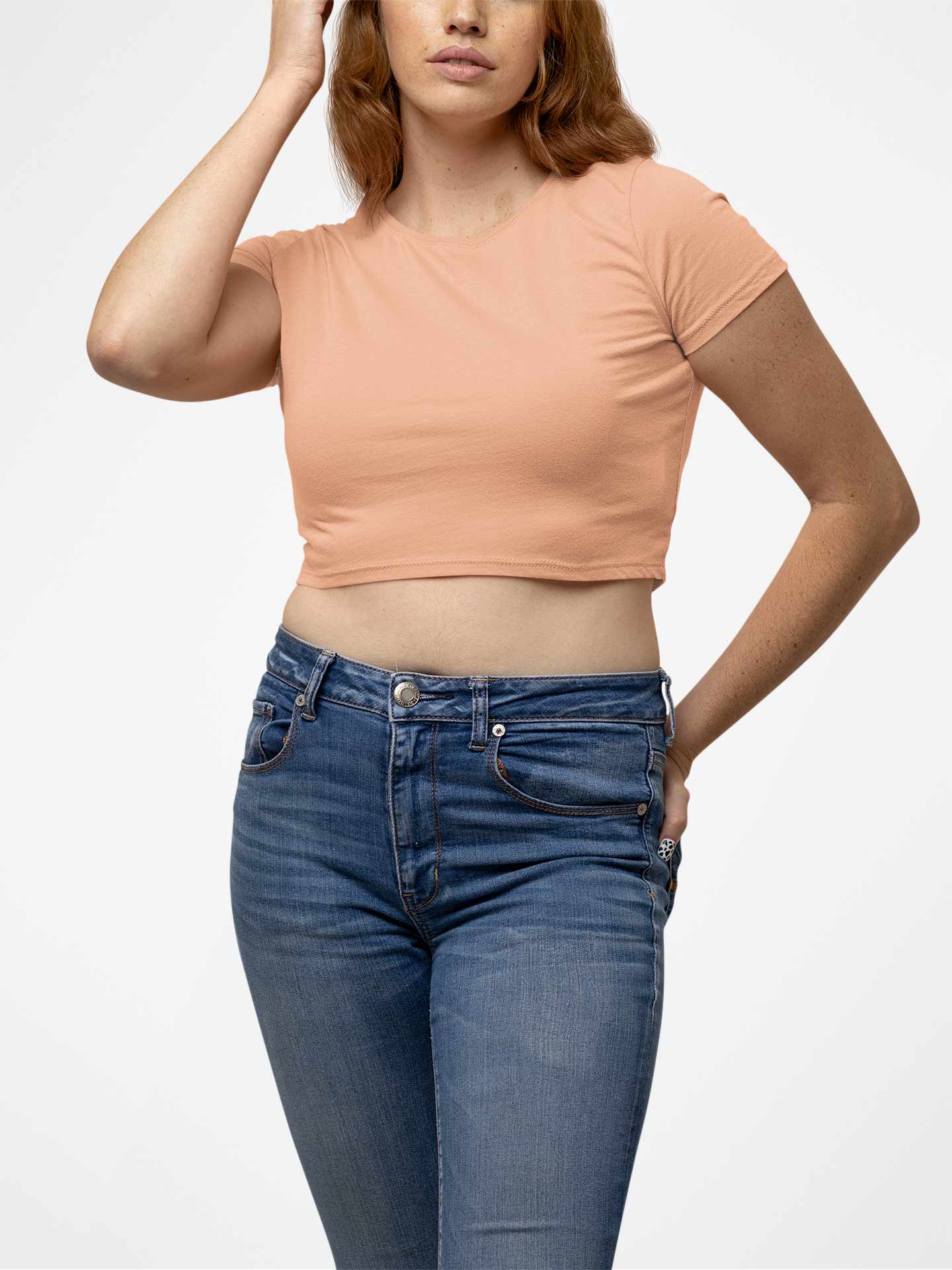 Peach Round Neck Crop Top