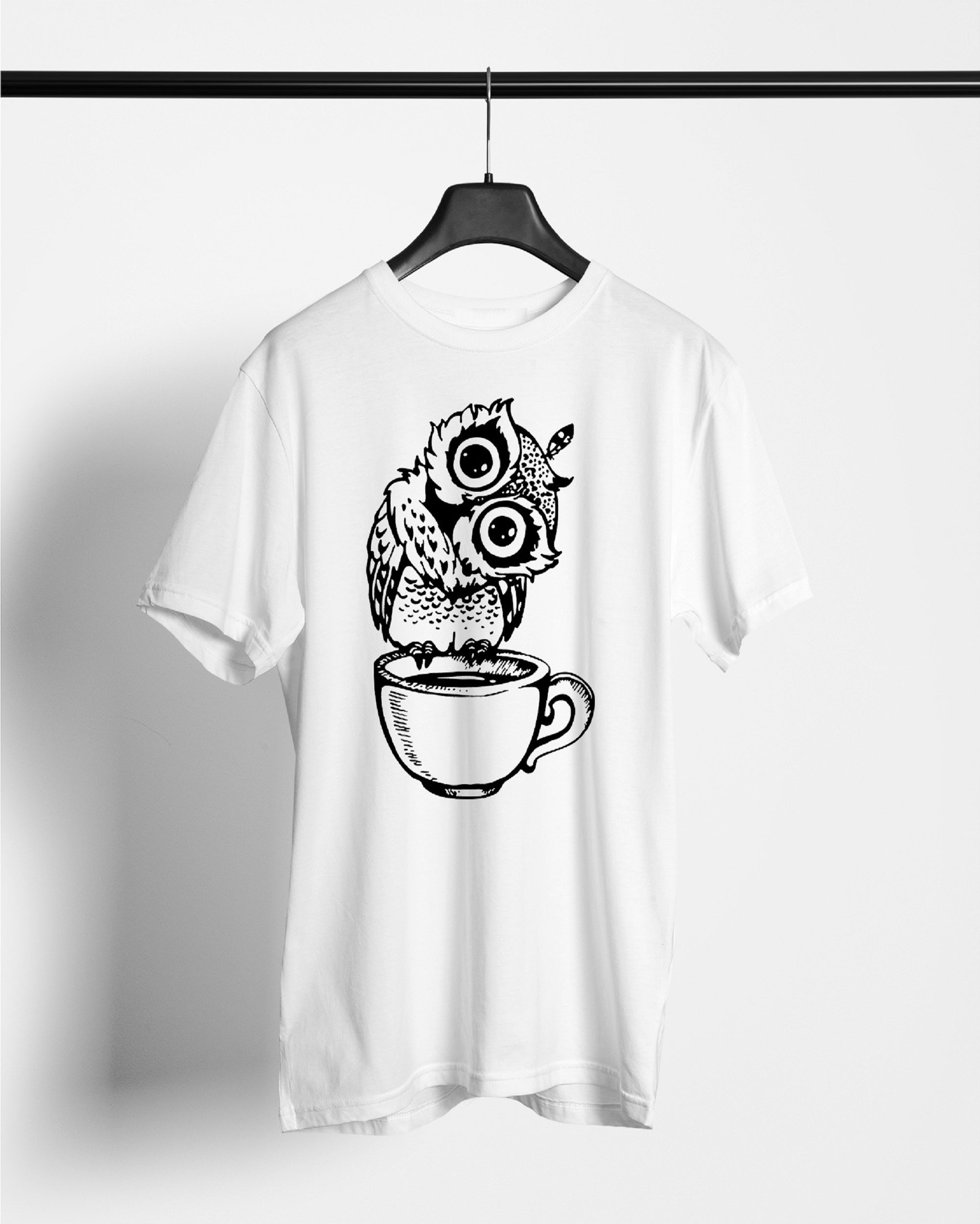 Owl With Coffee T-Shirts For Men || White || Stylish Tshirts || 100% Cotton || Best T-Shirt For Men's