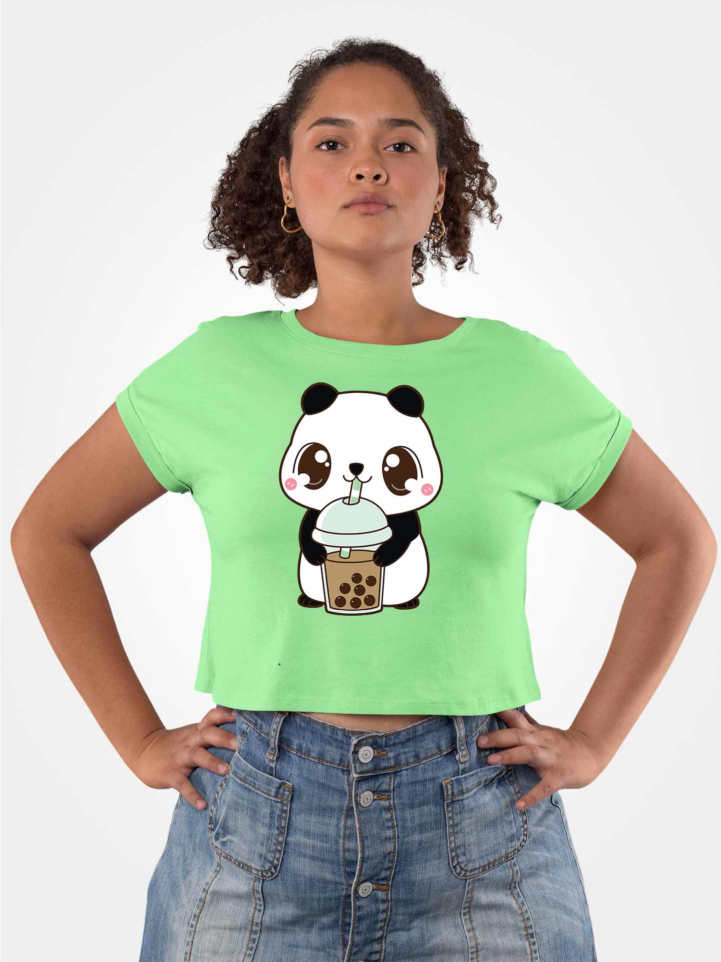 Panda Pista Round Neck Crop Top