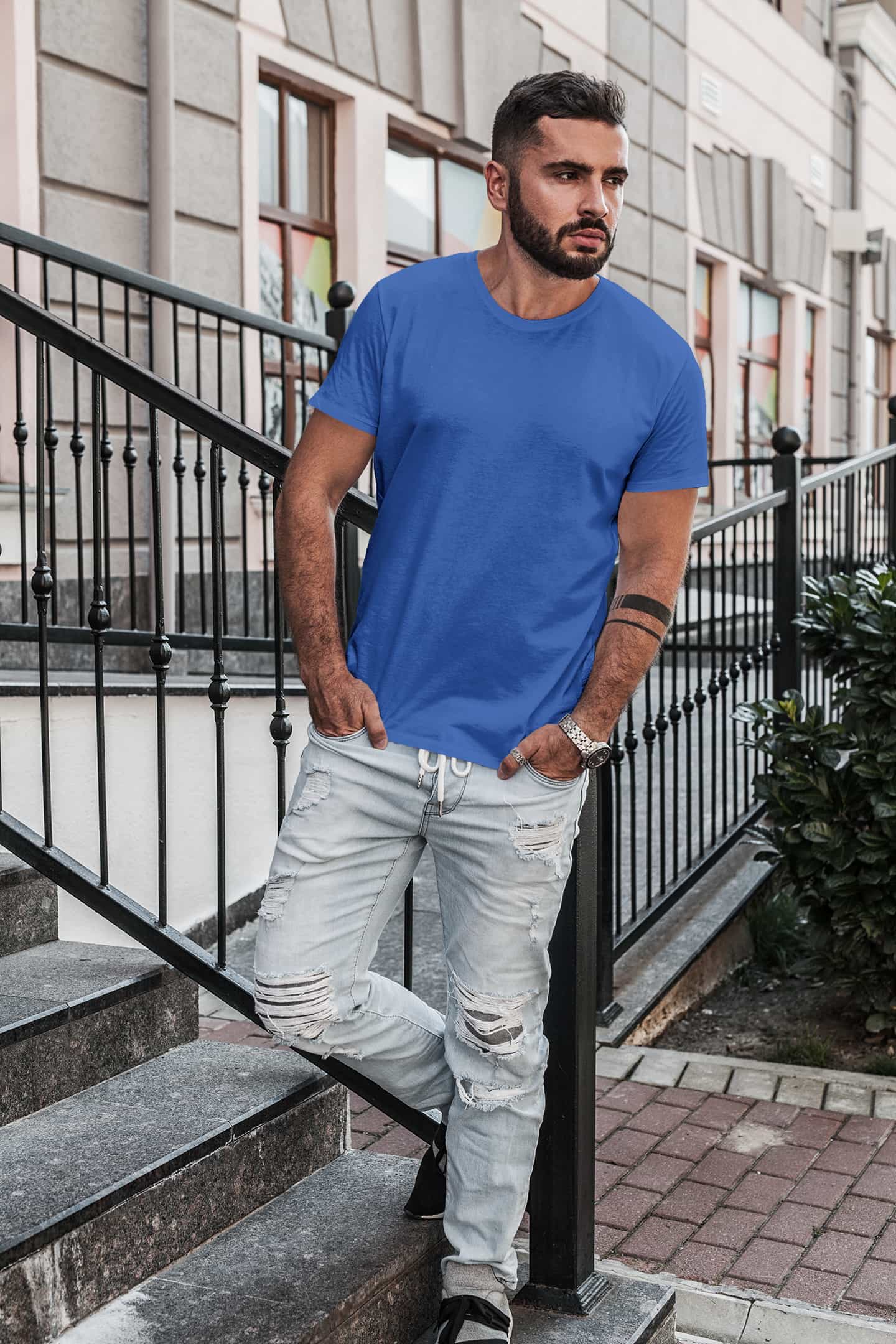 Royal Lapis Blue Round Neck T-Shirt